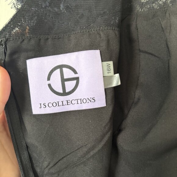 JS Collections Lace Overlay Cocktail Dress Black/Navy Size 16W NWT $288 - Picture 4 of 7